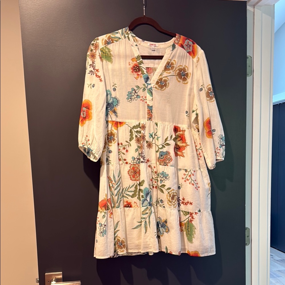 Johnny Was Cream Blouse with Subtle Blue & Orange Accents